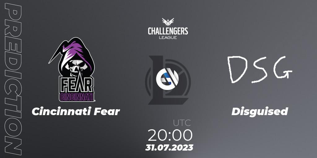 Pronósticos Cincinnati Fear - Disguised. 30.07.2023 at 20:00. North American Challengers League 2023 Summer - Playoffs - LoL