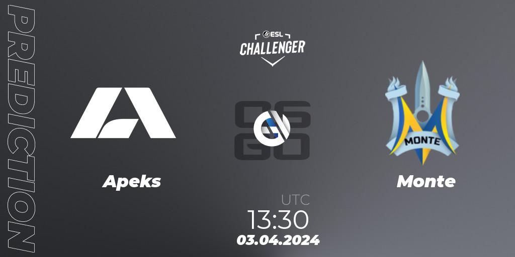 Pronósticos Apeks - Monte. 03.04.24. ESL Challenger #57: European Closed Qualifier - CS2 (CS:GO)
