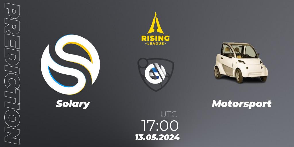 Pronósticos Solary - Motorsport. 13.05.2024 at 17:00. Rising League 2024 — Split 1 — Main Event - Rocket League