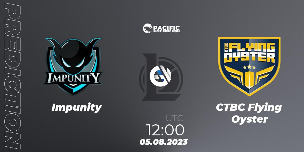 Pronósticos Impunity - CTBC Flying Oyster. 06.08.2023 at 12:00. PACIFIC Championship series Group Stage - LoL