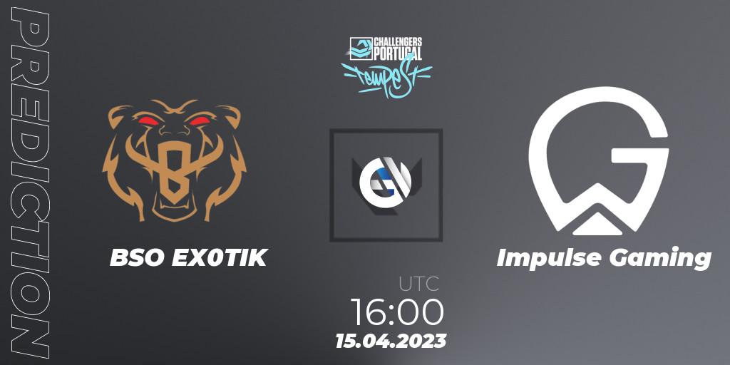 Pronósticos BSO EX0TIK - Impulse Gaming. 15.04.2023 at 16:00. VALORANT Challengers 2023 Portugal: Tempest Split 2 - VALORANT