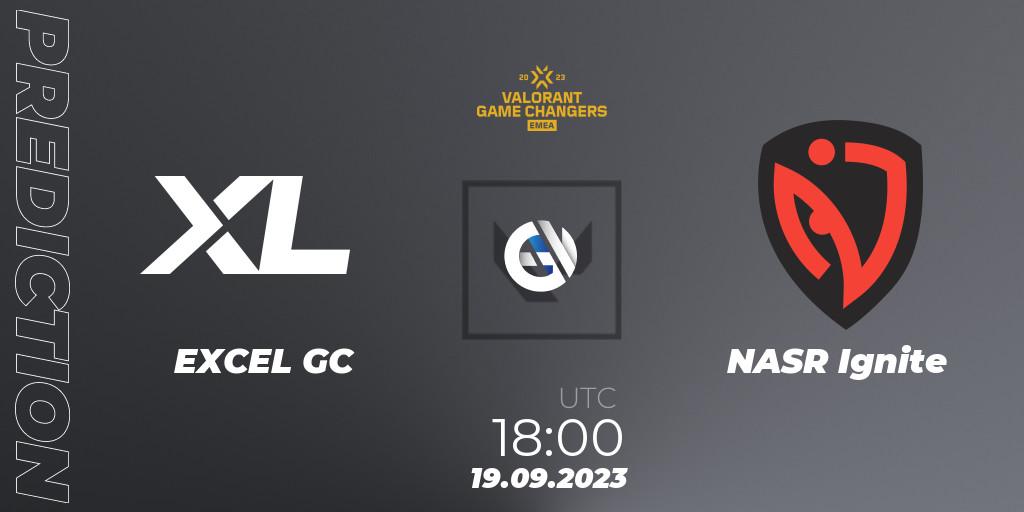 Pronósticos EXCEL GC - NASR Ignite. 19.09.2023 at 18:00. VCT 2023: Game Changers EMEA Stage 3 - Group Stage - VALORANT