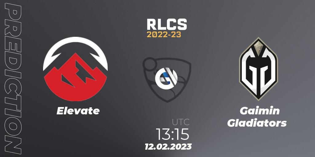 Pronósticos Elevate - Gaimin Gladiators. 12.02.2023 at 13:15. RLCS 2022-23 - Winter: Asia-Pacific Regional 2 - Winter Cup - Rocket League