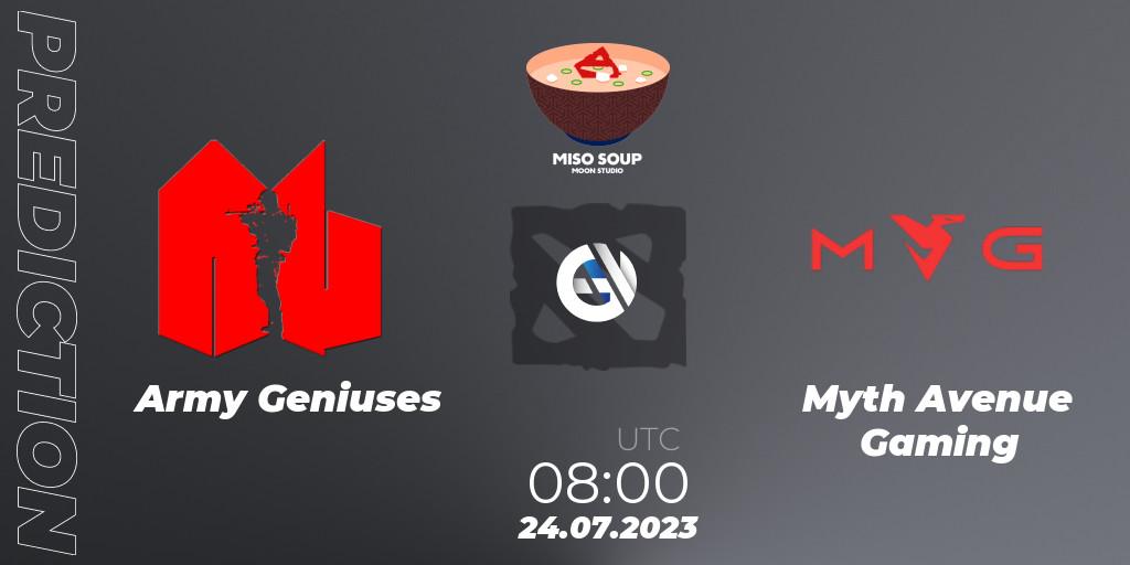 Pronósticos Army Geniuses - Myth Avenue Gaming. 24.07.2023 at 08:19. Moon Studio Miso Soup - Dota 2