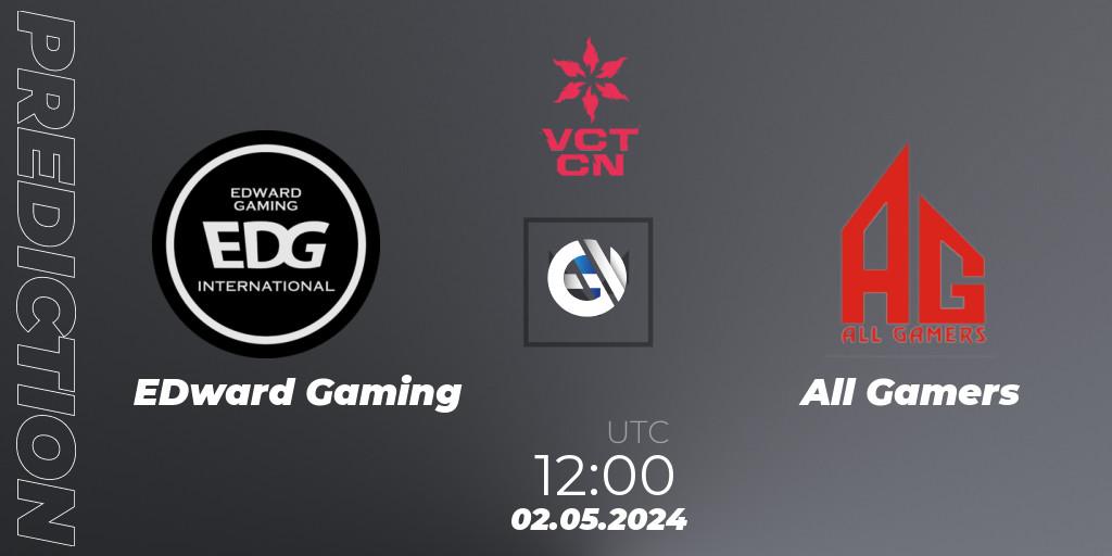 Pronósticos EDward Gaming - All Gamers. 02.05.24. VALORANT Champions Tour China 2024: Stage 1 - Group Stage - VALORANT