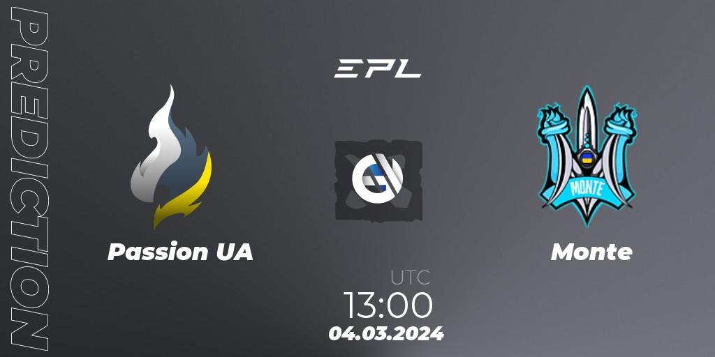 Pronósticos Passion UA - Monte. 04.03.2024 at 13:00. European Pro League Season 17: Division 2 - Dota 2