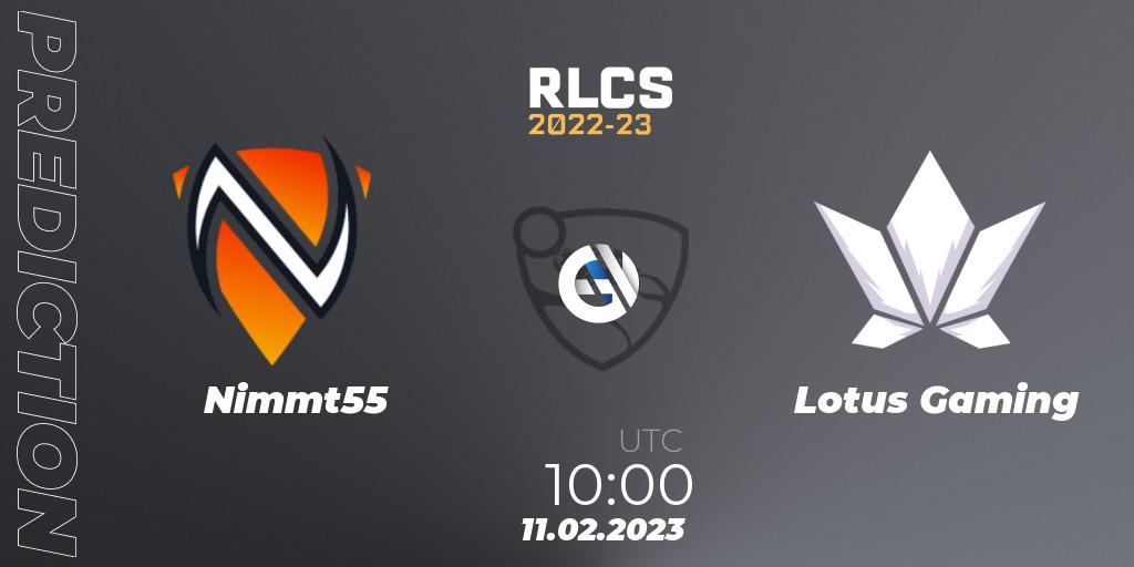 Pronósticos Nimmt55 - Lotus Gaming. 11.02.2023 at 10:00. RLCS 2022-23 - Winter: Asia-Pacific Regional 2 - Winter Cup - Rocket League