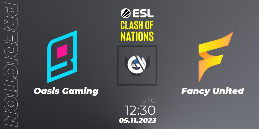 Pronósticos Oasis Gaming - Fancy United. 05.11.2023 at 13:00. ESL Clash of Nations 2023 - SEA Closed Qualifier - VALORANT