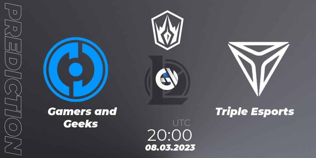 Pronósticos Gamers and Geeks - Triple Esports. 08.03.2023 at 20:00. Arabian League Spring 2023 - LoL