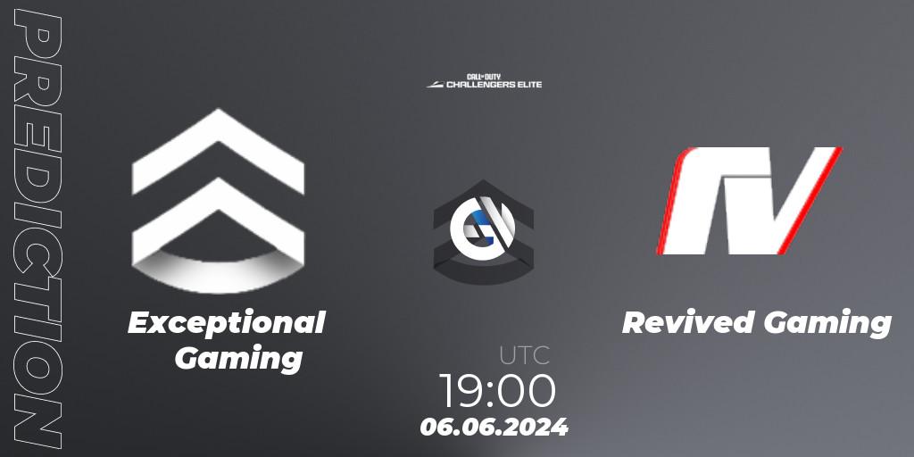 Pronósticos Exceptional Gaming - Revived Gaming. 06.06.2024 at 18:00. Call of Duty Challengers 2024 - Elite 3: EU - Call of Duty