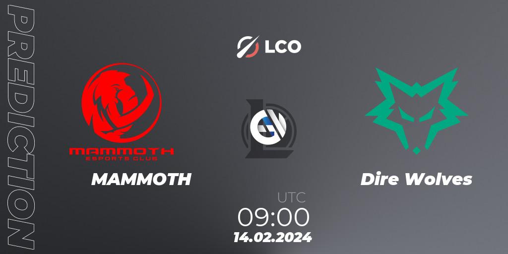 Pronósticos MAMMOTH - Dire Wolves. 14.02.24. LCO Split 1 2024 - Group Stage - LoL