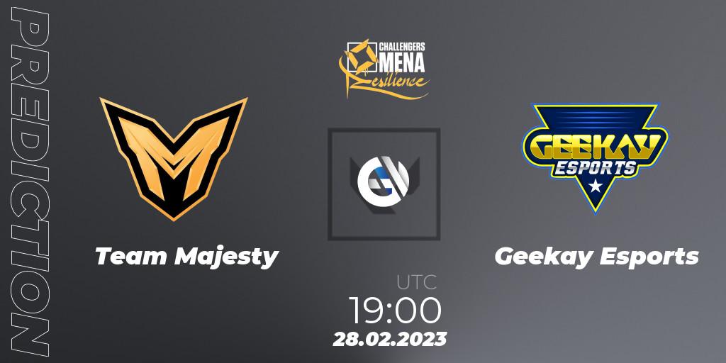 Pronósticos Team Majesty - Geekay Esports. 28.02.2023 at 18:00. VALORANT Challengers 2023 MENA: Resilience Split 1 - Levant and North Africa - VALORANT