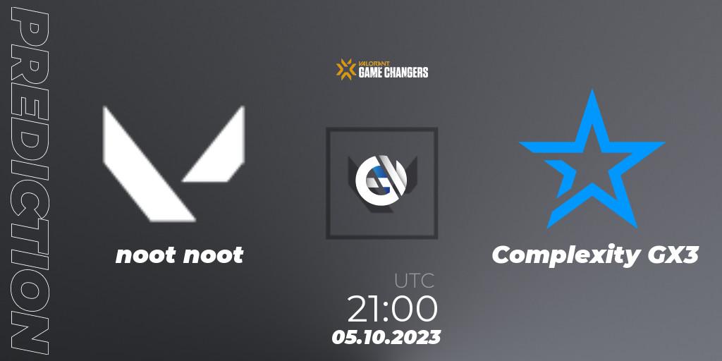Pronósticos noot noot - Complexity GX3. 05.10.2023 at 21:00. VCT 2023: Game Changers North America Series S3 - VALORANT