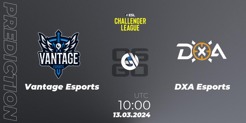 Pronósticos Vantage Esports - DXA Esports. 13.03.2024 at 10:00. ESL Challenger League Season 47: Oceania - Counter-Strike (CS2)