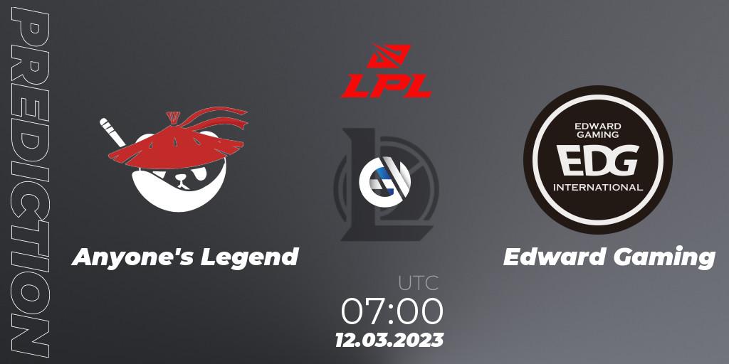 Pronósticos Anyone's Legend - Edward Gaming. 12.03.23. LPL Spring 2023 - Group Stage - LoL