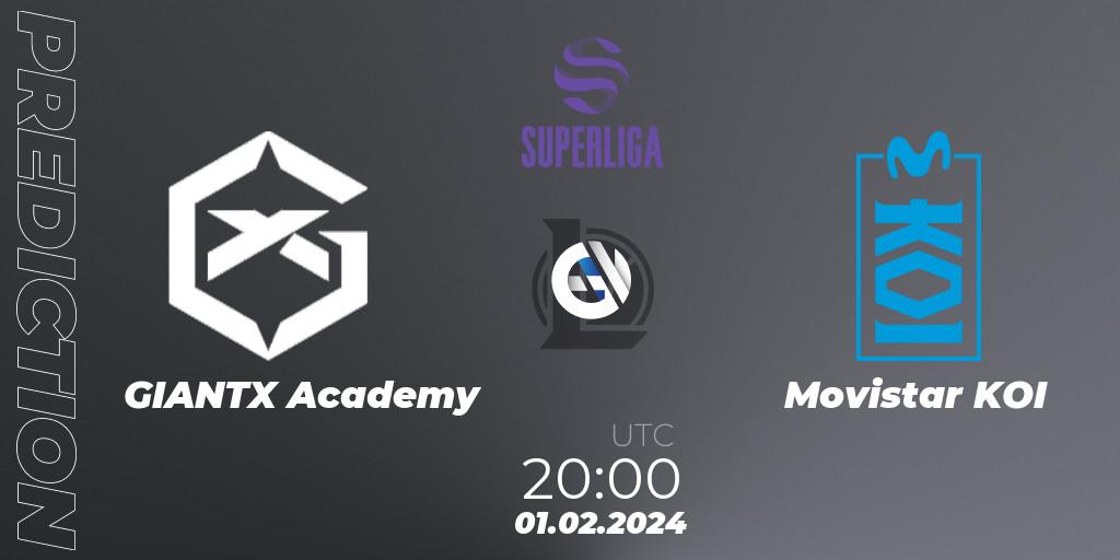 Pronósticos GIANTX Academy - Movistar KOI. 01.02.2024 at 20:00. Superliga Spring 2024 - Group Stage - LoL