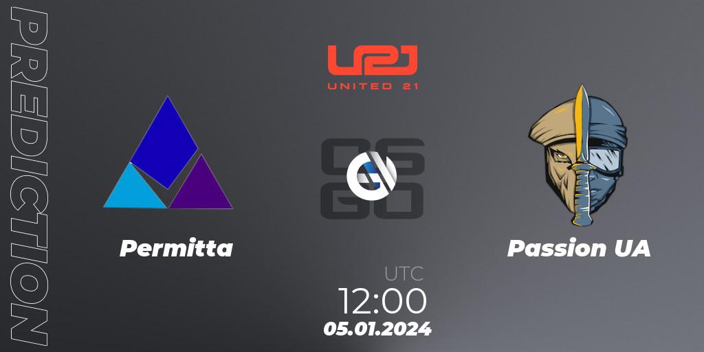 Pronósticos Permitta - Passion UA. 05.01.2024 at 12:00. United21 Season 10 - Counter-Strike (CS2)