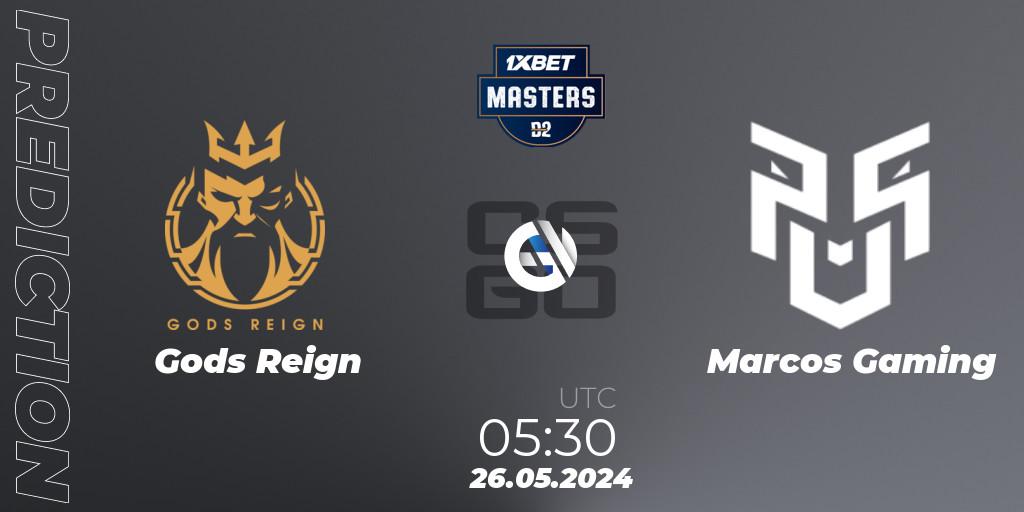Pronósticos Gods Reign - Marcos Gaming. 26.05.2024 at 05:40. Dust2.in Masters #10 - Counter-Strike (CS2)