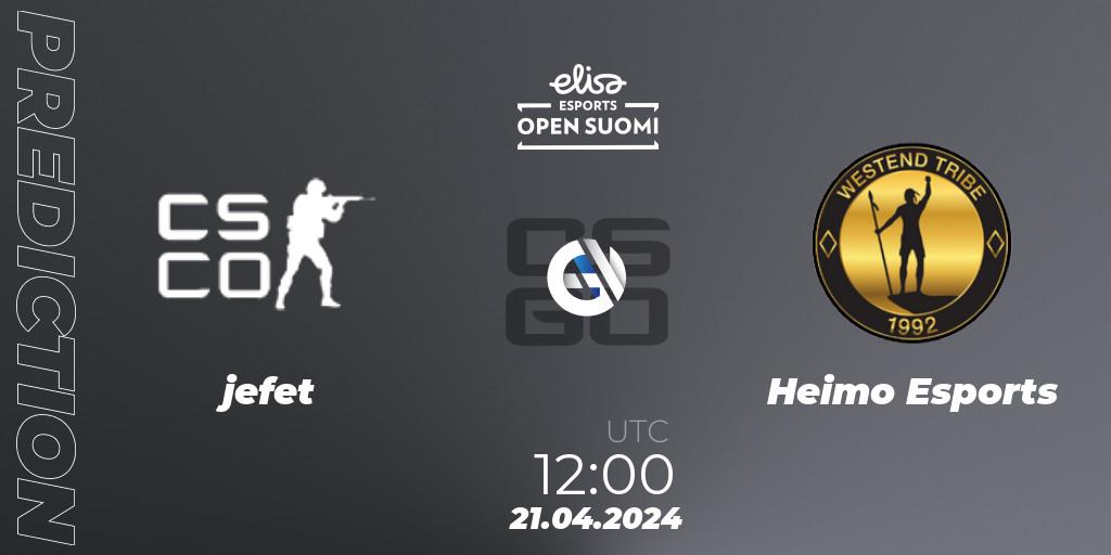 Pronósticos jefet - Heimo Esports. 21.04.24. Elisa Open Suomi Season 6 - CS2 (CS:GO)