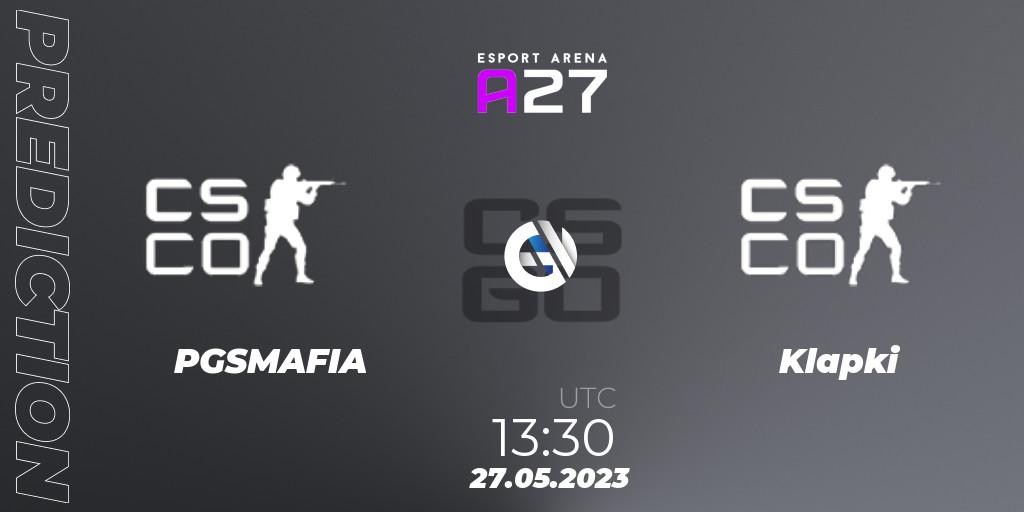 Pronósticos PGSMAFIA - Klapki. 27.05.2023 at 13:45. Arena27: Wrocław Open Cup - Counter-Strike (CS2)