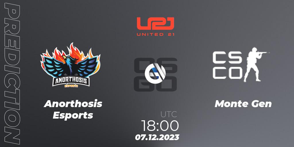 Pronósticos Anorthosis Esports - Monte Gen. 07.12.2023 at 18:00. United21 Season 8: Division 2 - Counter-Strike (CS2)