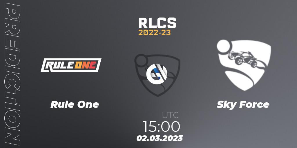Pronósticos Rule One - Sky Force. 02.03.2023 at 15:00. RLCS 2022-23 - Winter: Middle East and North Africa Regional 3 - Winter Invitational - Rocket League