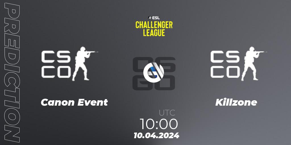 Pronósticos Canon Event - Killzone. 10.04.2024 at 09:40. ESL Challenger League Season 47: Oceania - Counter-Strike (CS2)
