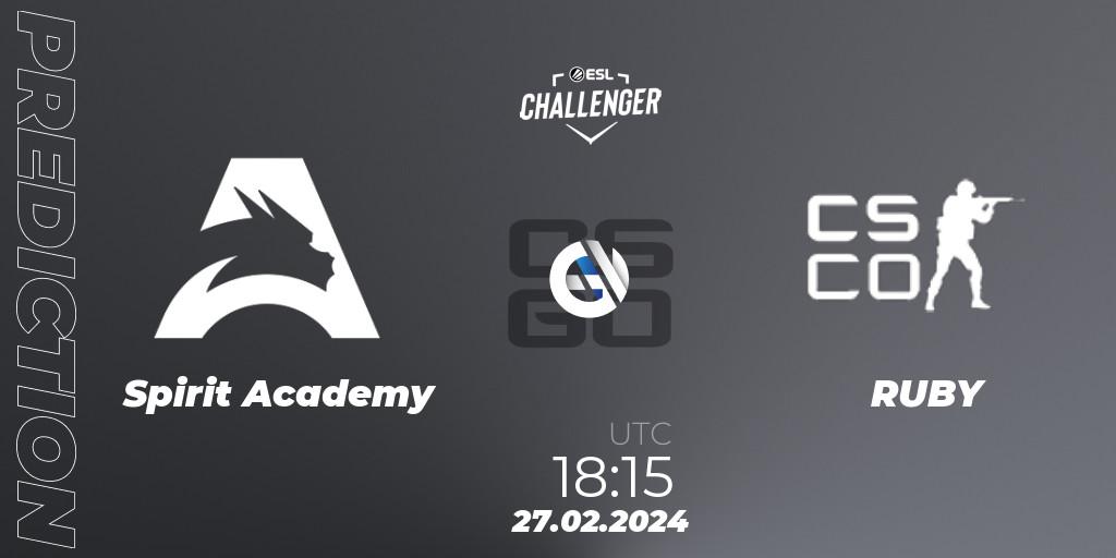 Pronósticos Spirit Academy - RUBY. 27.02.24. ESL Challenger #56: European Open Qualifier - CS2 (CS:GO)