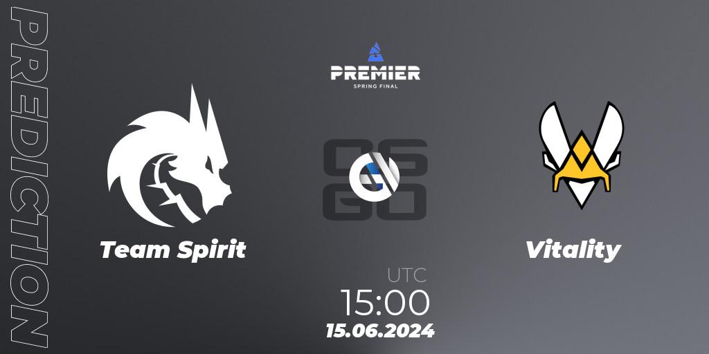 Pronósticos Team Spirit - Vitality. 15.06.2024 at 15:00. BLAST Premier Spring Final 2024 - Counter-Strike (CS2)