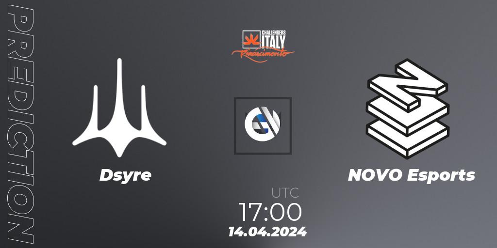 Pronósticos Dsyre - NOVO Esports. 14.04.2024 at 16:00. VALORANT Challengers 2024 Italy: Rinascimento Split 1 - VALORANT