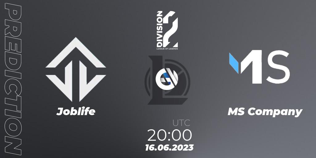Pronósticos Joblife - MS Company. 16.06.2023 at 20:00. LFL Division 2 Summer 2023 - Group Stage - LoL