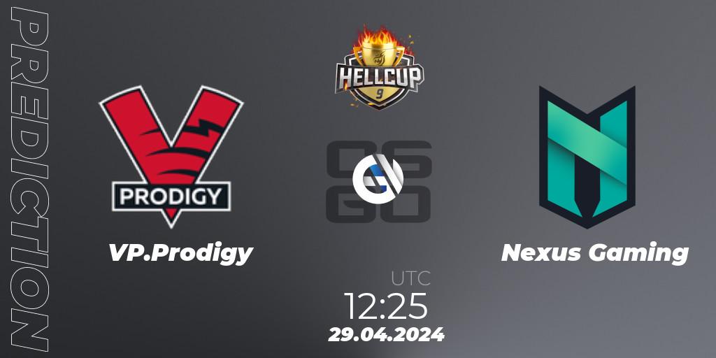 Pronósticos VP.Prodigy - Nexus Gaming. 29.04.2024 at 12:25. HellCup #9 - Counter-Strike (CS2)