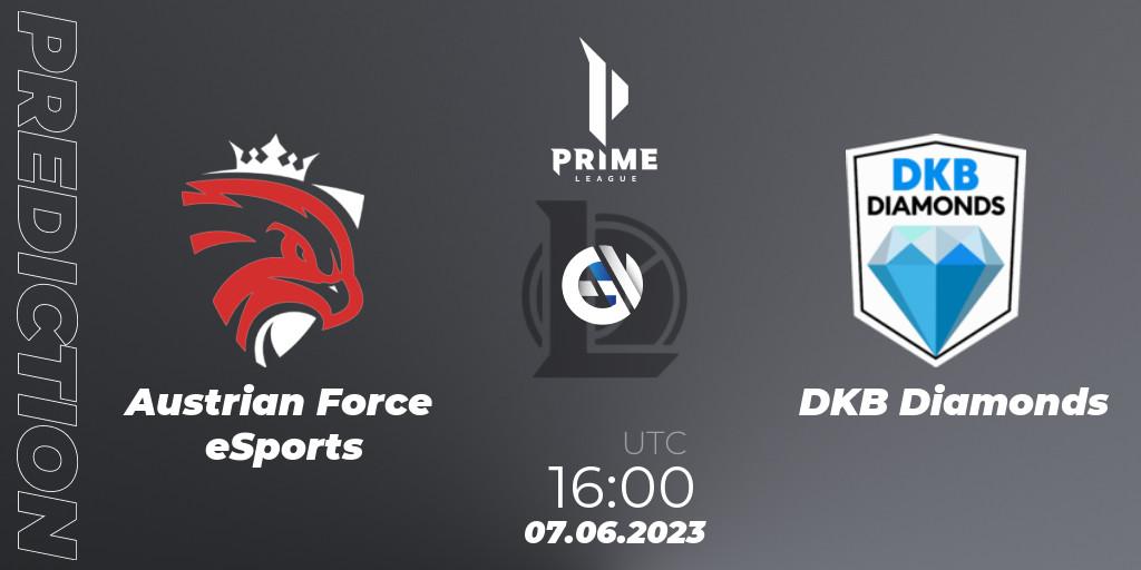 Pronósticos Austrian Force eSports - DKB Diamonds. 07.06.2023 at 16:00. Prime League 2nd Division Summer 2023 - LoL