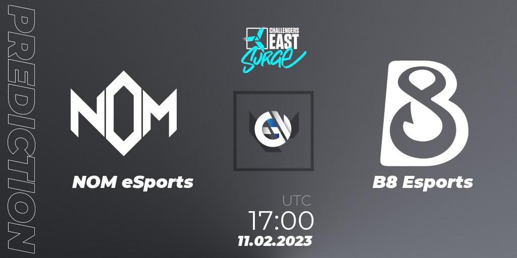 Pronósticos NOM eSports - B8 Esports. 11.02.2023 at 17:00. VALORANT Challengers 2023 East: Surge Split 1 - VALORANT
