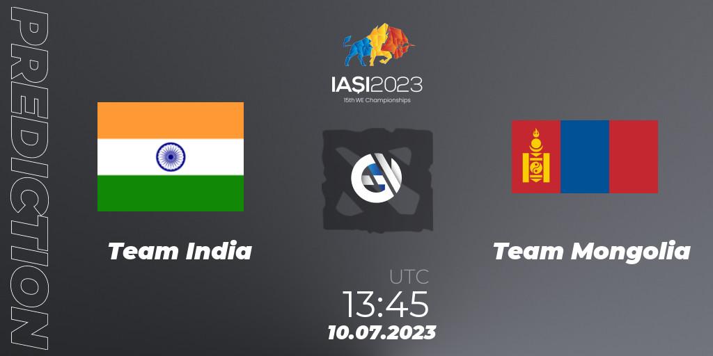 Pronósticos Team India - Team Mongolia. 10.07.2023 at 14:45. Gamers8 IESF Asian Championship 2023 - Dota 2
