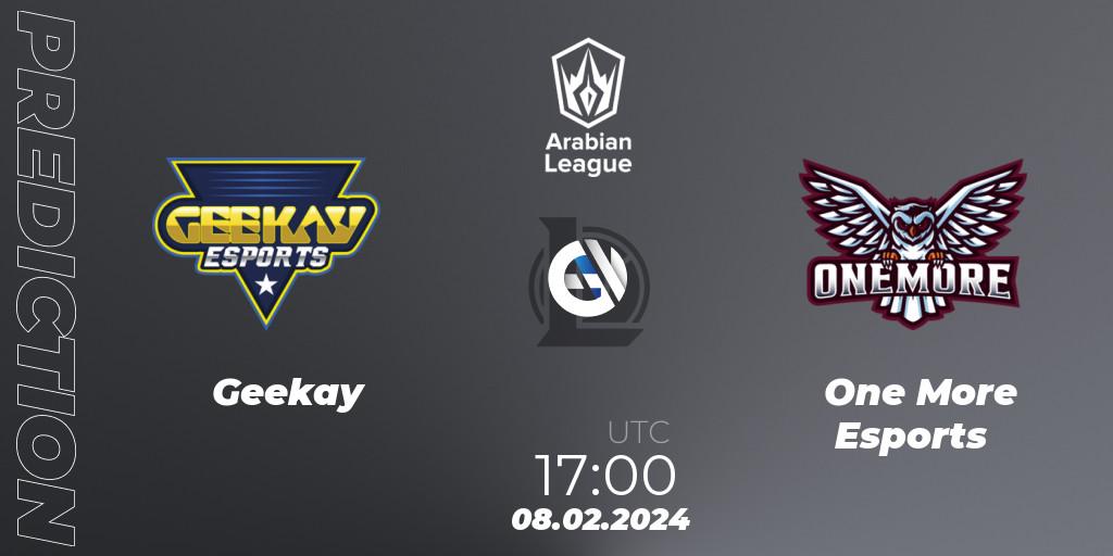Pronósticos Geekay - One More Esports. 08.02.2024 at 17:00. Arabian League Spring 2024 - LoL