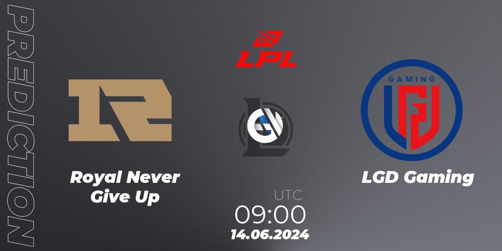Pronósticos Royal Never Give Up - LGD Gaming. 14.06.2024 at 09:00. LPL 2024 Summer - Group Stage - LoL