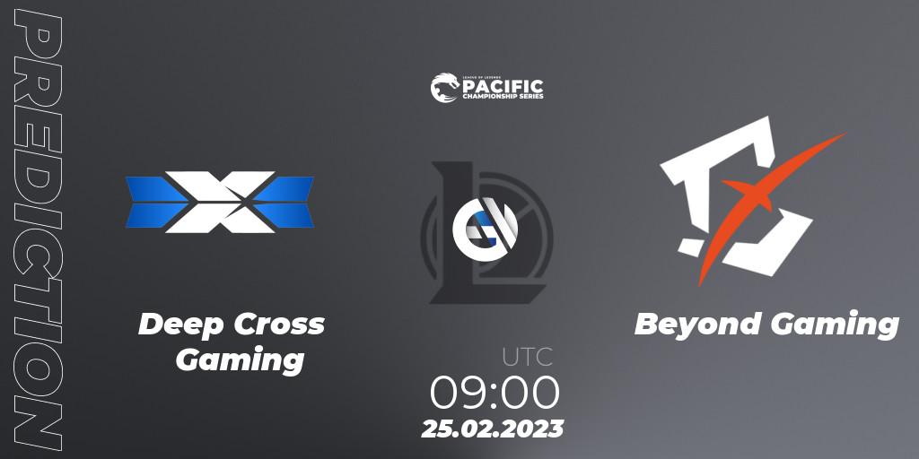 Pronósticos Deep Cross Gaming - Beyond Gaming. 25.02.2023 at 09:00. PCS Spring 2023 - Group Stage - LoL