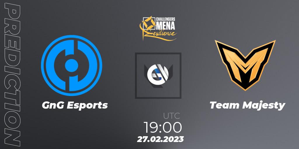Pronósticos GnG Esports - Team Majesty. 27.02.2023 at 18:00. VALORANT Challengers 2023 MENA: Resilience Split 1 - Levant and North Africa - VALORANT