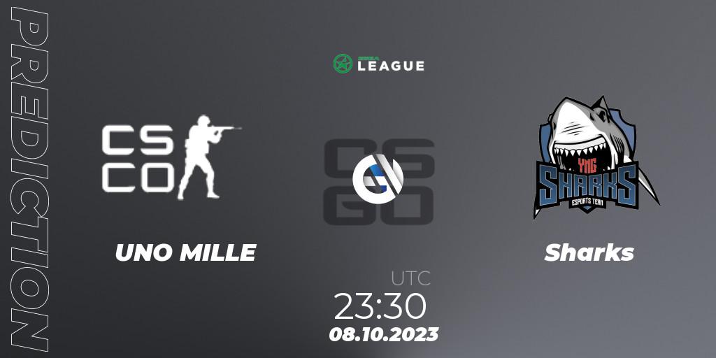 Pronósticos UNO MILLE - Sharks. 08.10.2023 at 20:00. ESEA Season 46: Open Division - South America - Counter-Strike (CS2)
