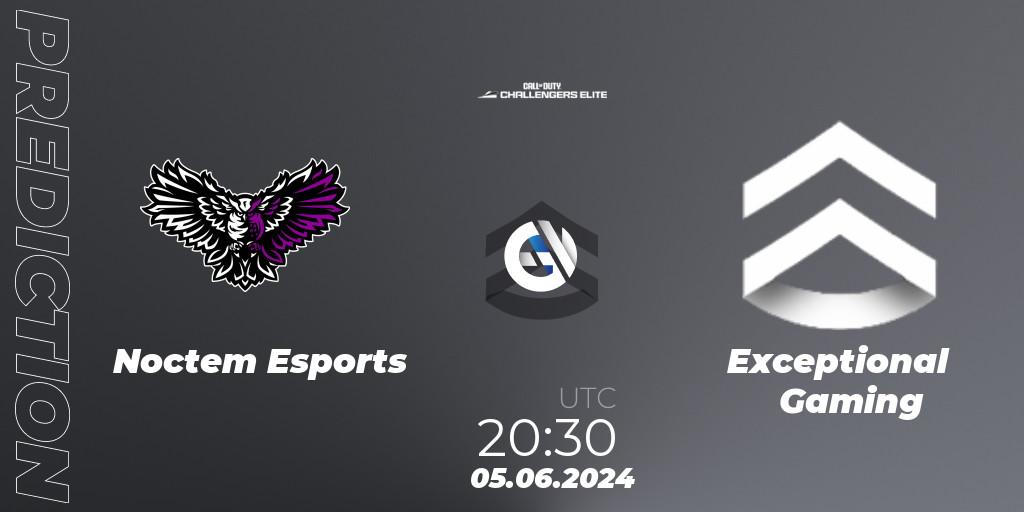 Pronósticos Noctem Esports - Exceptional Gaming. 05.06.2024 at 19:30. Call of Duty Challengers 2024 - Elite 3: EU - Call of Duty