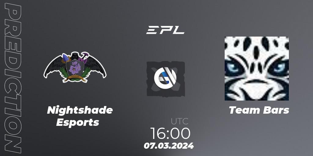 Pronósticos Nightshade Esports - Team Bars. 07.03.24. European Pro League Season 17: Division 2 - Dota 2