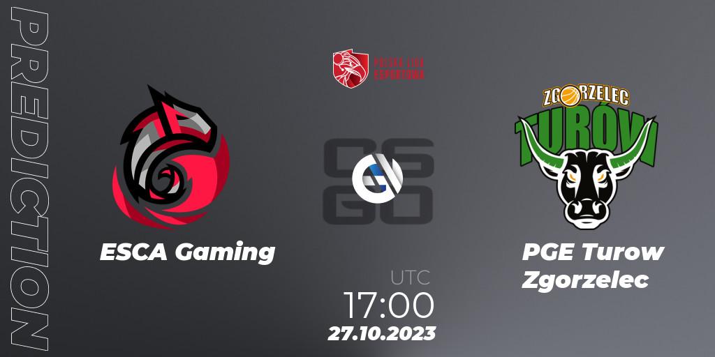 Pronósticos ESCA Gaming - PGE Turow Zgorzelec. 27.10.2023 at 17:00. Polska Liga Esportowa 2023: Split #3 - Counter-Strike (CS2)