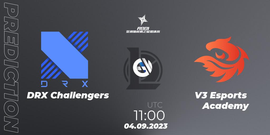 Pronósticos DRX Challengers - V3 Esports Academy. 04.09.2023 at 11:48. Asia Star Challengers Invitational 2023 - LoL