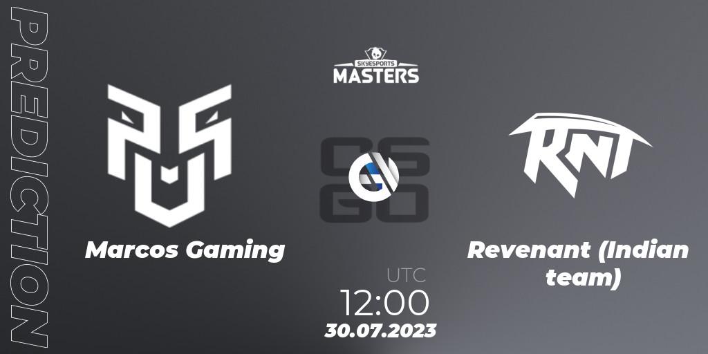 Pronósticos Marcos Gaming - Revenant (Indian team). 30.07.2023 at 12:00. Skyesports Masters 2023: Regular Season - Counter-Strike (CS2)