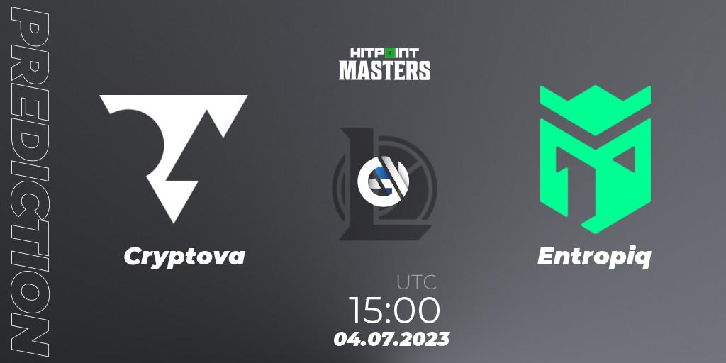 Pronósticos Cryptova - Entropiq. 04.07.2023 at 15:00. Hitpoint Masters Summer 2023 - Group Stage - LoL