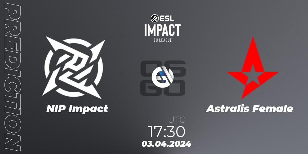 Pronósticos NIP Impact - Astralis Female. 03.04.2024 at 17:30. ESL Impact League Season 5: Europe - Counter-Strike (CS2)