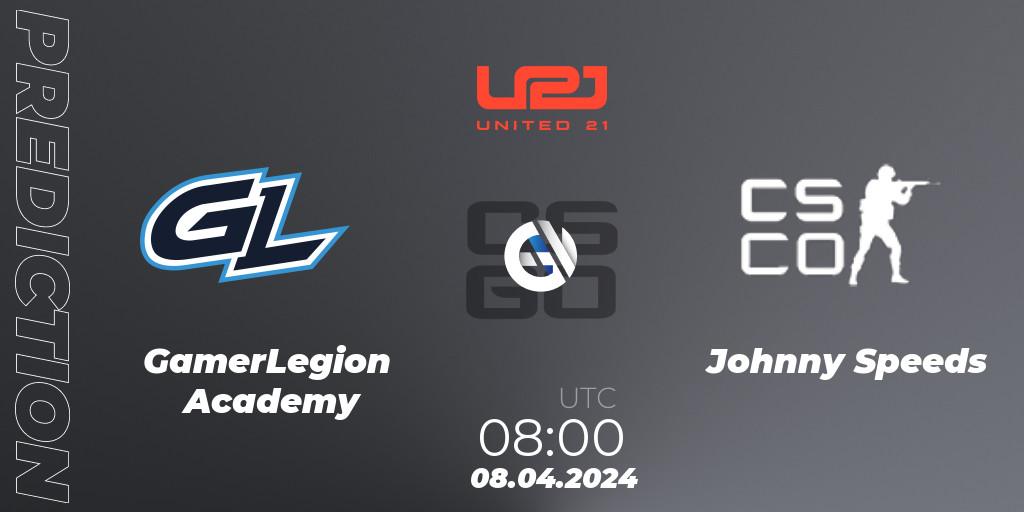 Pronósticos GamerLegion Academy - Johnny Speeds. 08.04.2024 at 08:00. United21 Season 14 - Counter-Strike (CS2)