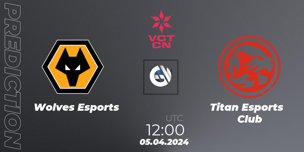 Pronósticos Wolves Esports - Titan Esports Club. 05.04.2024 at 12:00. VALORANT Champions Tour China 2024: Stage 1 - Group Stage - VALORANT