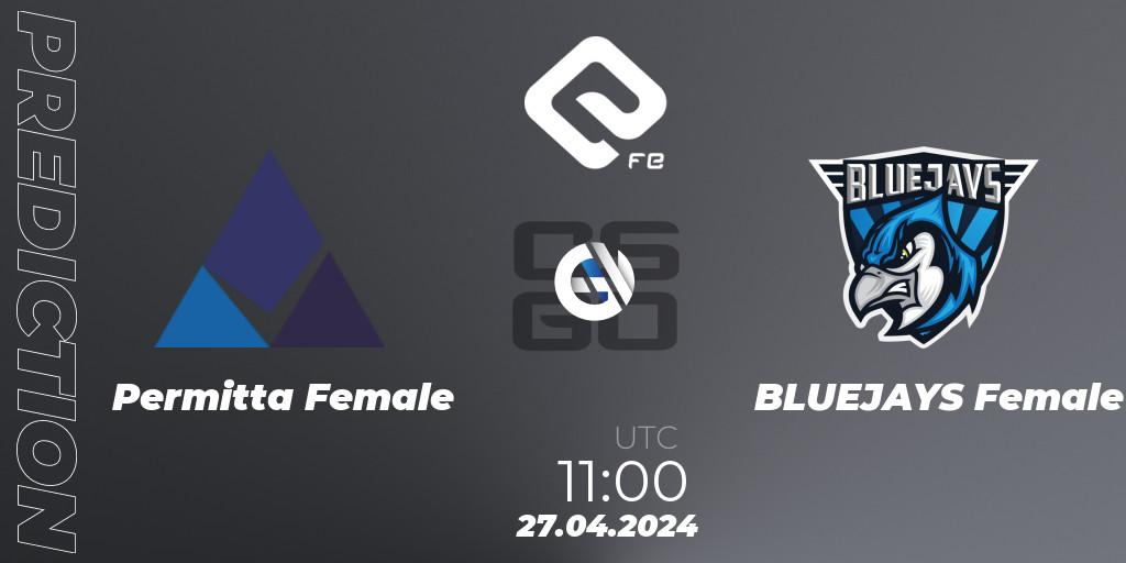 Pronósticos Permitta Female - BLUEJAYS Female. 27.04.2024 at 11:00. ELITE FE #1 - Counter-Strike (CS2)